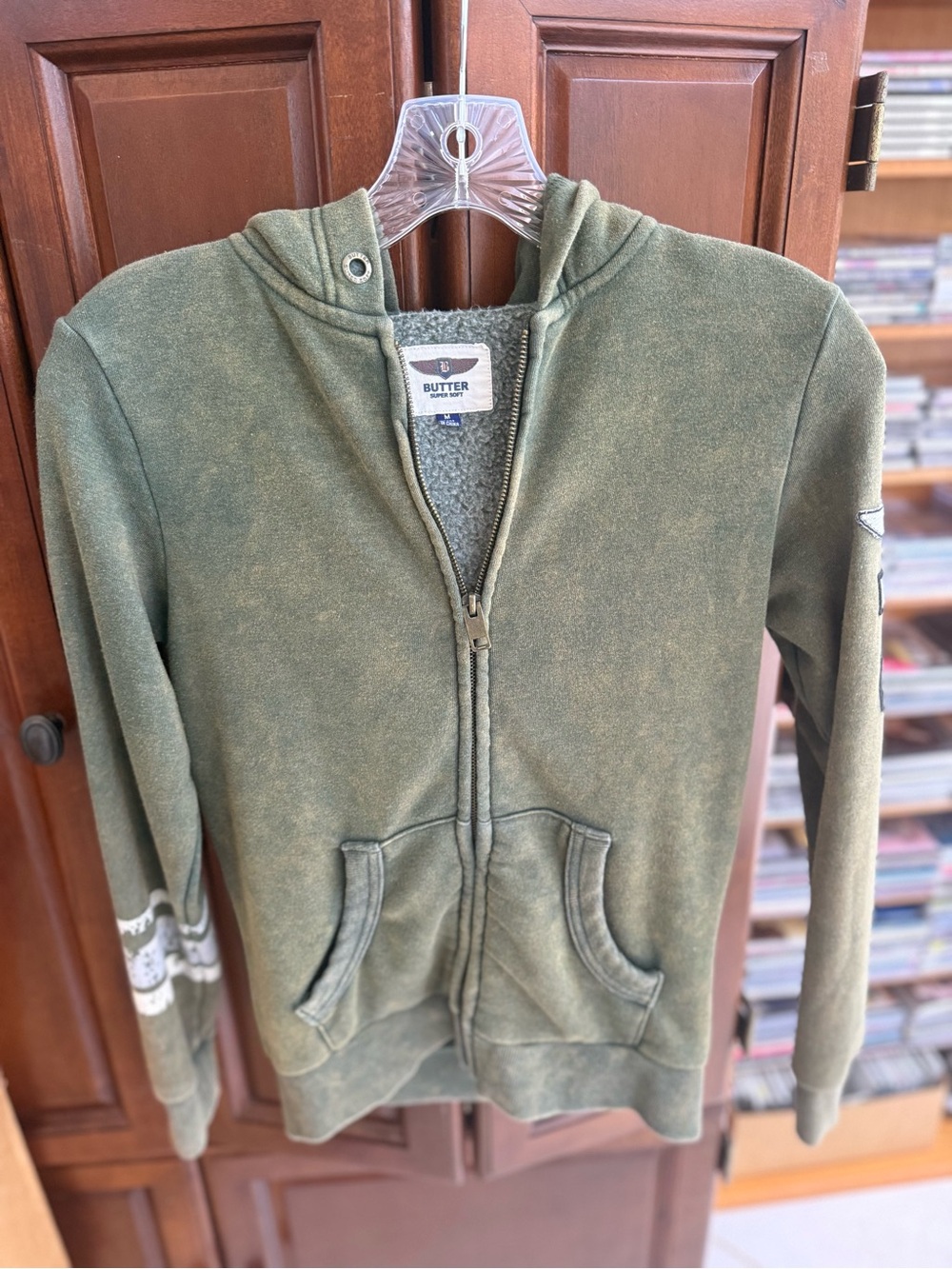 Butter Olive Green Kids Hooded Zip-Up Sweatshirt